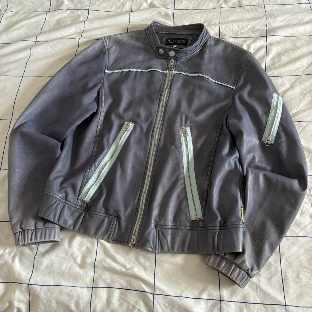 Armani Jeans (AJ) Two-Tone Leather Racer Jacket