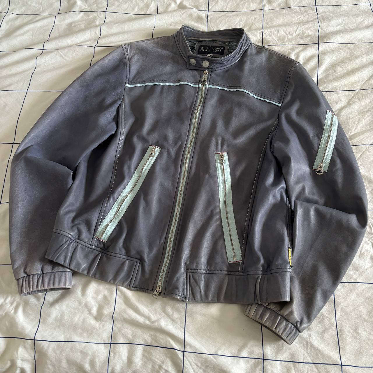 Armani Jeans (AJ) Two-Tone Leather Racer Jacket